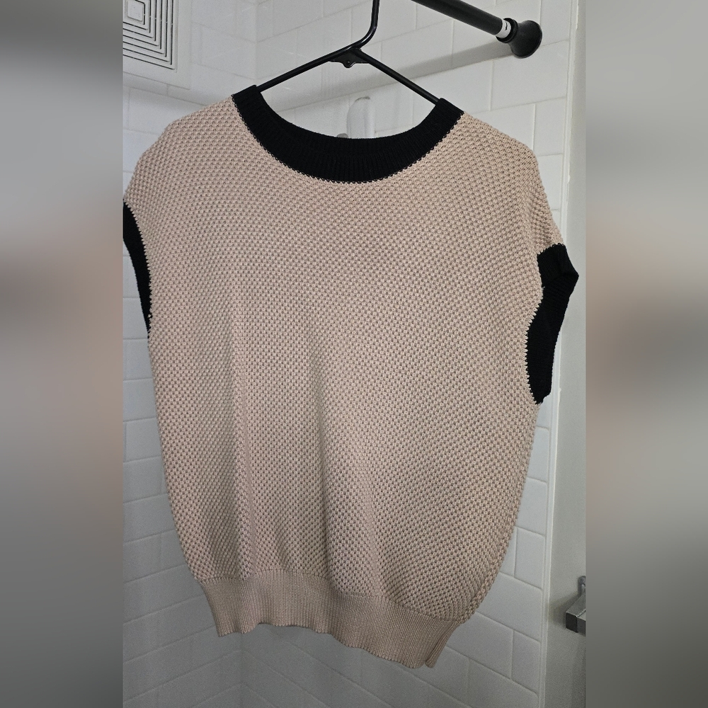 Beige and Black Knit Top